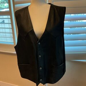 Black Leather Vest with Snap Buttons 2XL
